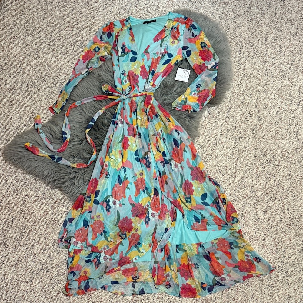 Laundry by Shelly Shelli Floral wrap Dress with tie